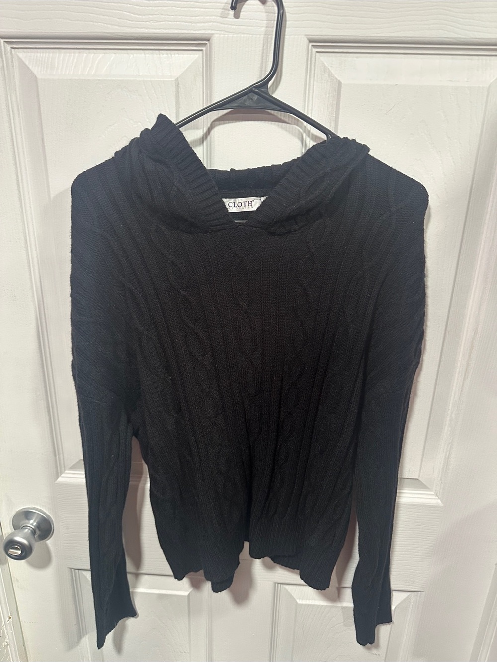 Black Cable-Knit Hooded Women's Sweater